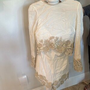 SAYLOR Cream and Gold Lace Jumpsuit